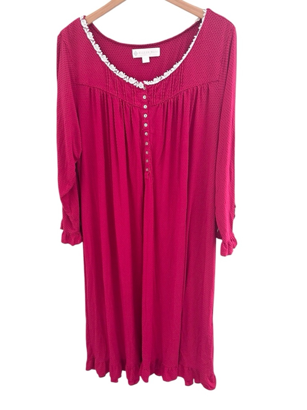 Eileen West Long Magenta Polka Dot Long Sleeve Nightgown Size Large - Picture 2 of 10
